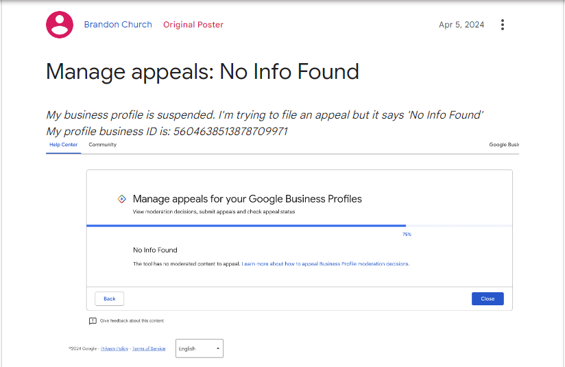 Google Business Profile Appeal